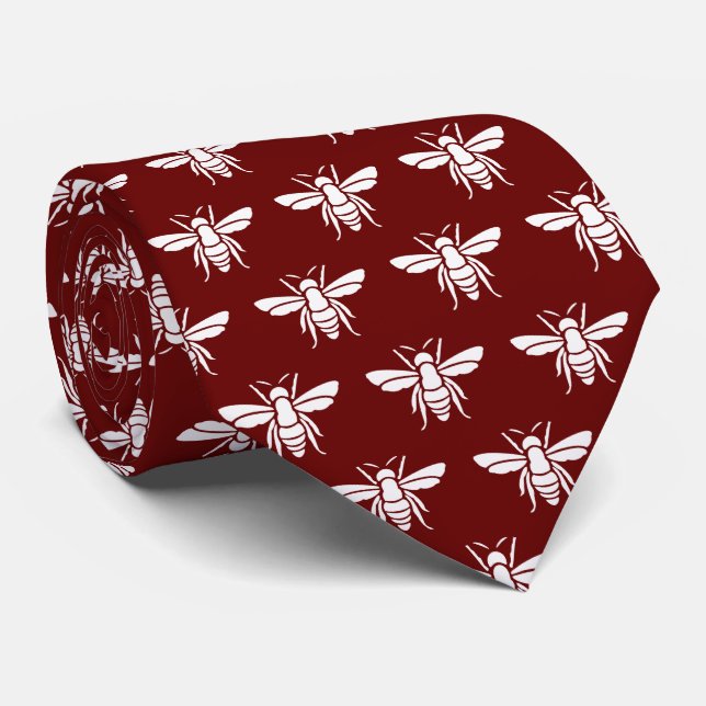 Cravate Motif d'abeilles blanches rouges (Roulé)