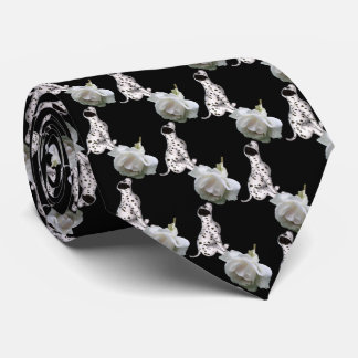 Cravate Motif Dalmatien de rose blanche