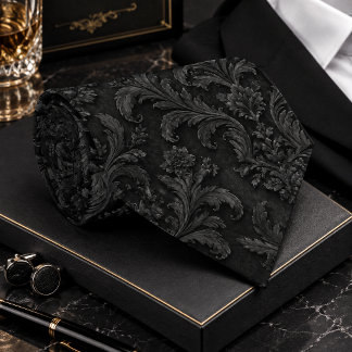 Cravate Motif damassé noir sur noir de luxe sans couture