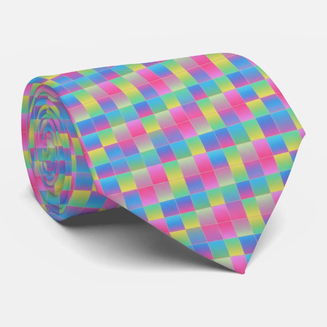 Cravate Motif damier néon (Roulé)