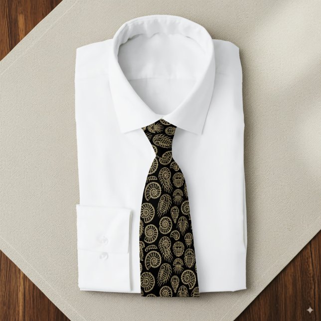 Cravate motif d'ammoniac à trilobite fossile vintage beige (Créateur téléchargé)