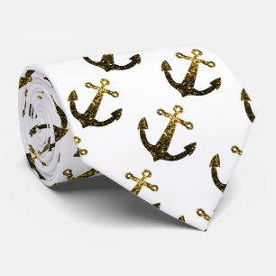 Cravate Motif d'ancre à faux éclat or blanc (2 faces)