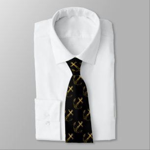 Cravate Motif d'Ancre d'parties scintillant d'or faux bril