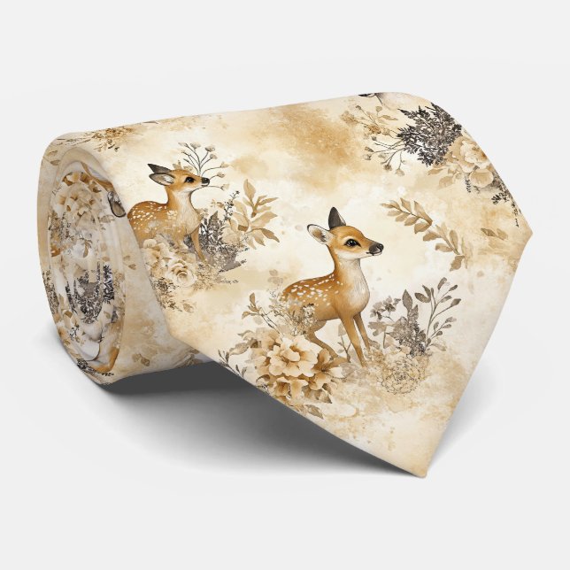 Cravate Motif d'animal de faon de forêt (Roulé)