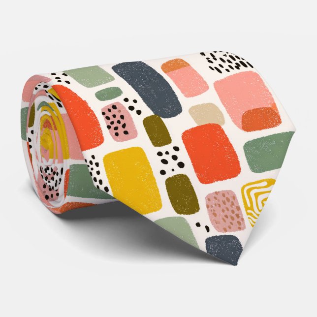 Cravate Motif d'aquarelle Abstrait Boho moderne | Coloré (Roulé)
