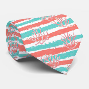 Cravate Motif d'aquarelle côtière à rayures de corail