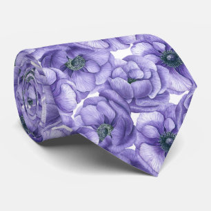 Cravate Motif d'aquarelle de fleurs d'anémone violet