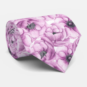Cravate Motif d'aquarelle des fleurs d'anémone