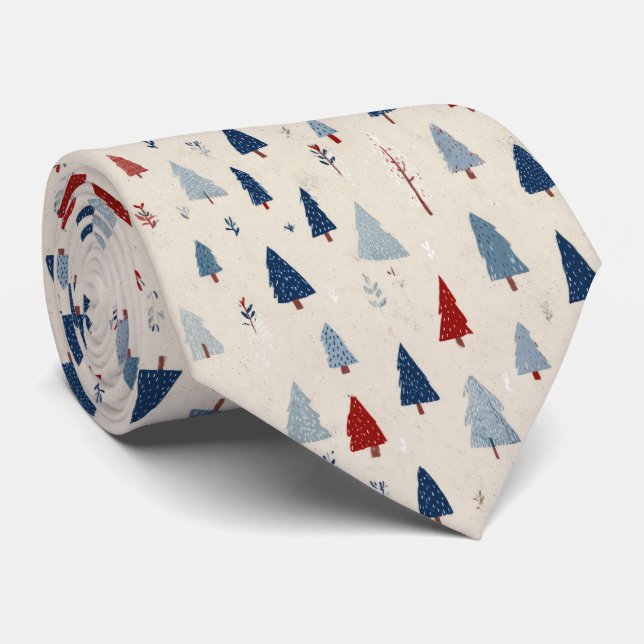 Cravate Motif d'arbre de forêt rustique moderne (Roulé)