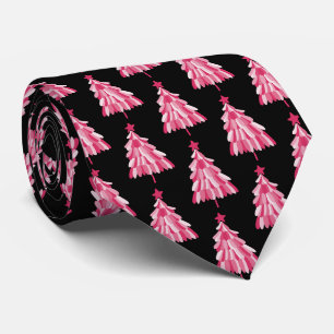 Cravate Motif d'arbre de Noël rose noir moderne