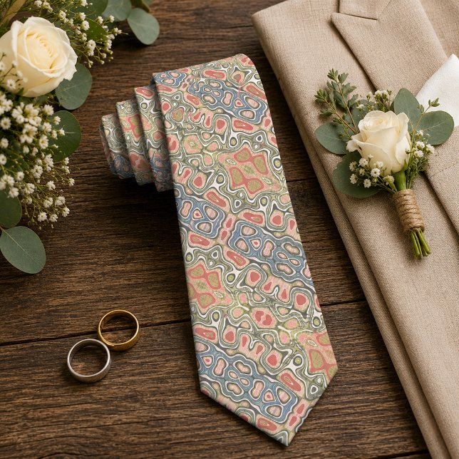 Cravate Motif d'art bohème pastel corail rose vert bleu (Créateur téléchargé)