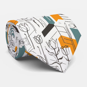 Cravate Motif d'art en ligne de tulipe géométrique moderne