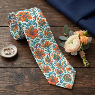 Cravate Motif d'art floral paisley coloré ethnique élégant