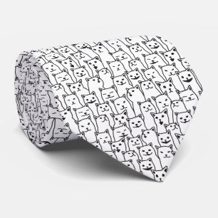 Cravate Motif d'art linéaire de chat noir et blanc minimal