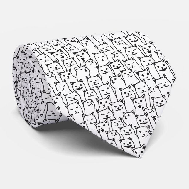 Cravate Motif d'art linéaire de chat noir et blanc minimal (Roulé)