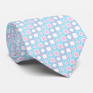 Cravate Motif d'art turquoise bleu aqua blanc rose clair