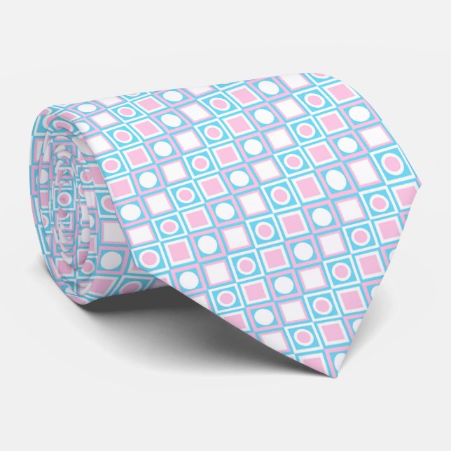 Cravate Motif d'art turquoise bleu aqua blanc rose clair (Roulé)