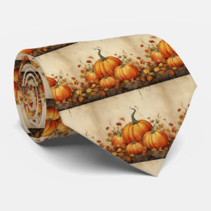 Cravate Motif d'automne rustique Citrouille orange