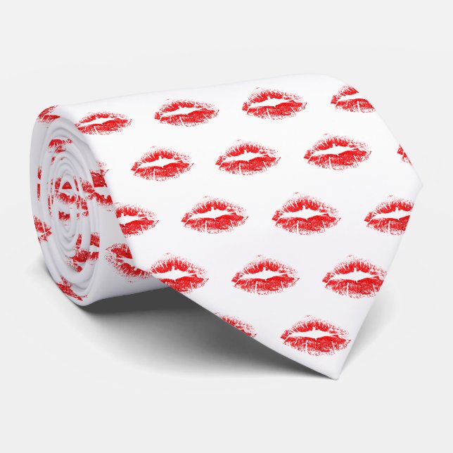 Cravate Motif de baiser au rouge à lèvres rouge (Roulé)