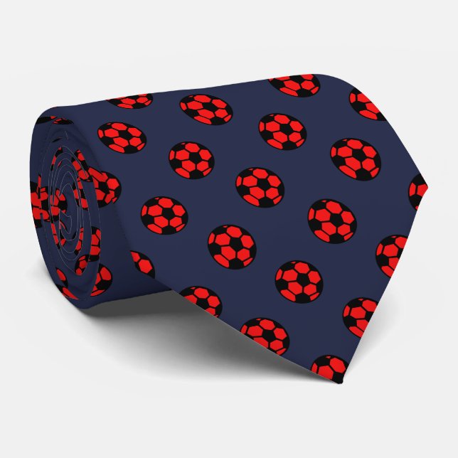 Cravate Motif de balle de football rouge (Roulé)