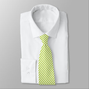 Cravate Motif de bandes diagonales vert citron et blanc