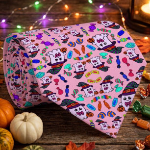 Cravate Motif de bonbons pastel Halloween et sorcières fan