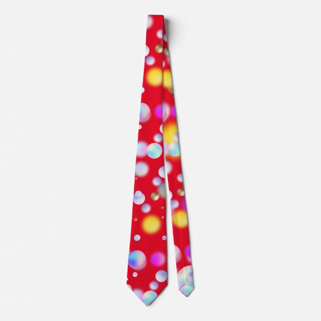 Cravate motif de boules flottantes 3D. BG rouge (Devant)