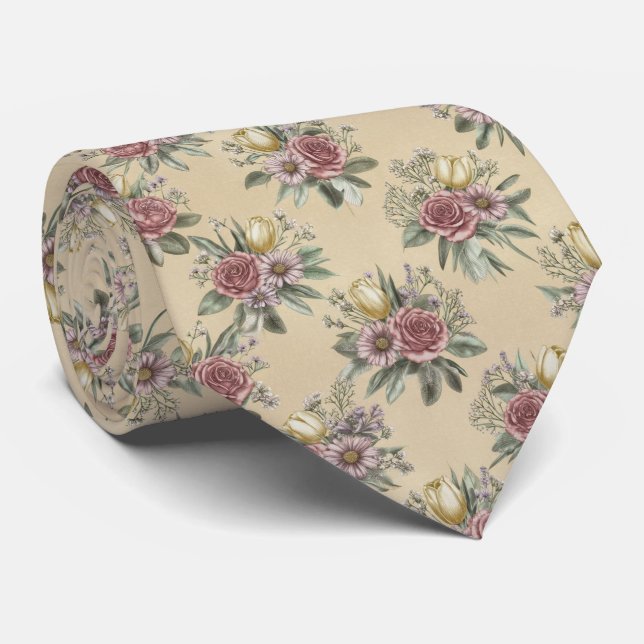 Cravate Motif de bouquet floral vintage (Roulé)