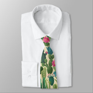 Cravate Motif de cactus Turquoises verts en fleurs