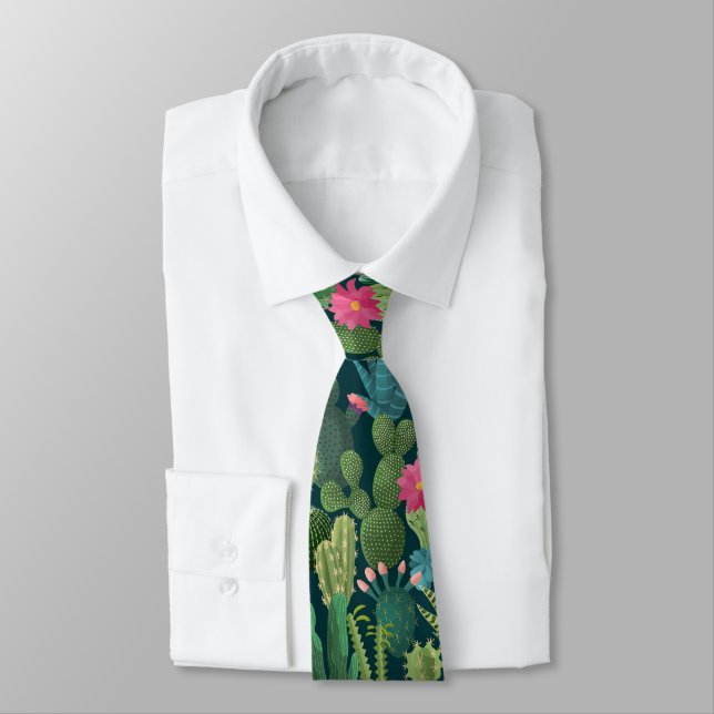 Cravate Motif de cactus Turquoises verts en fleurs (Attaché)