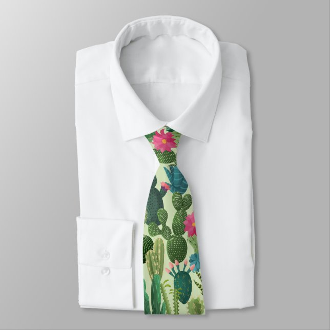 Cravate Motif de cactus Turquoises verts en fleurs (Attaché)