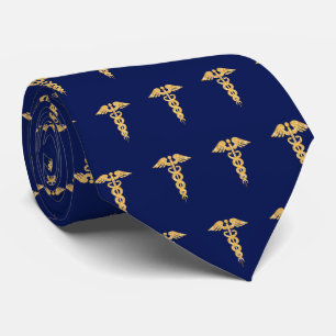 Cravate Motif de caducée doré élégant sur col bleu marine