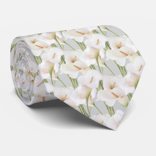 Cravate motif de calla lily sur gris clair
