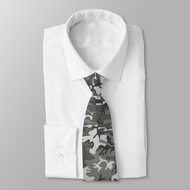 Cravate Motif de camouflage, nuances de gris avec noir (Attaché)