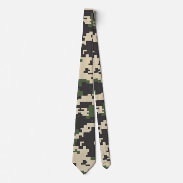 Cravate Motif de camouflage numérique vert (Devant)