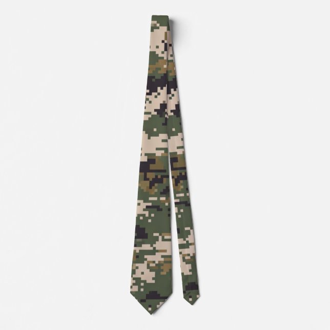 Cravate Motif de camouflage numérique vert (Devant)