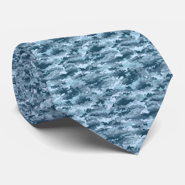 Cravate Motif de camouflage pixelisé militaire bleu (Roulé)