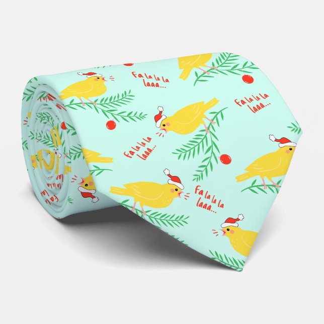 Cravate Motif de canari chantant Noël (Roulé)