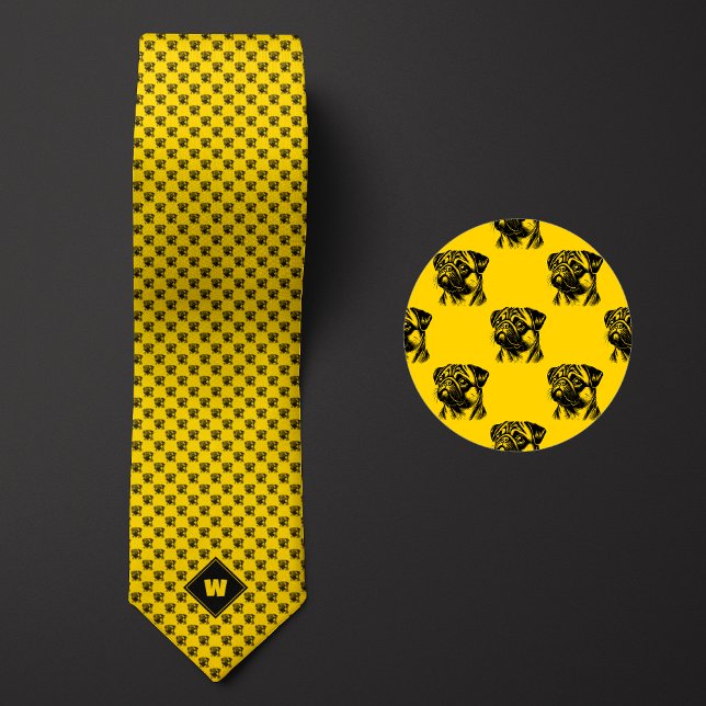 Cravate Motif de Carlin jaune moutarde (Créateur téléchargé)