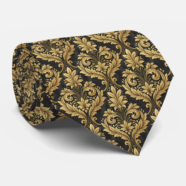 Cravate Motif de carrelage élégant noir or  (Roulé)