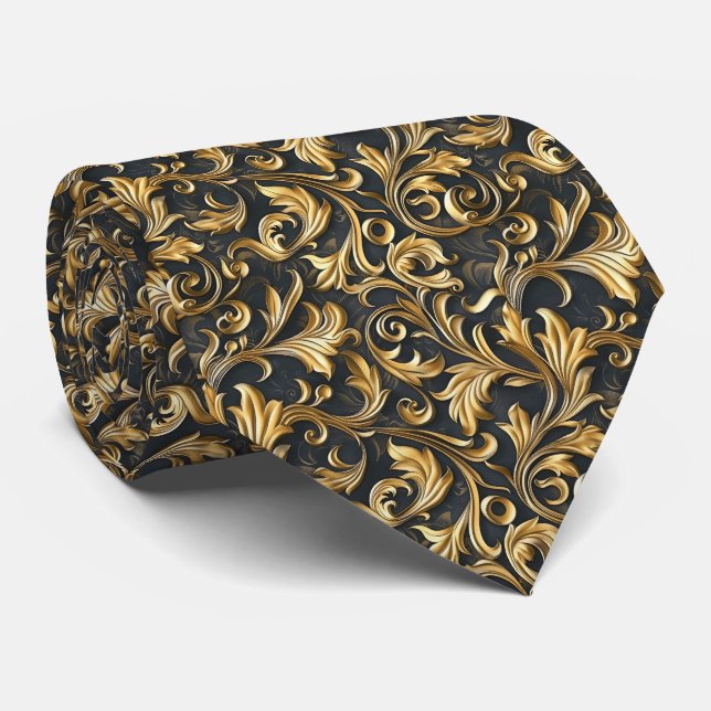 Cravate Motif de carrelage élégant noir or  (Roulé)