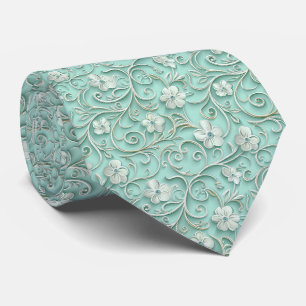 Cravate Motif de carrelage floral sarcelle élégant