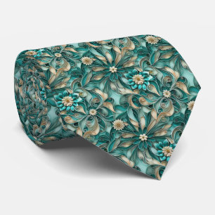 Cravate Motif de carrelage floral sarcelle élégant