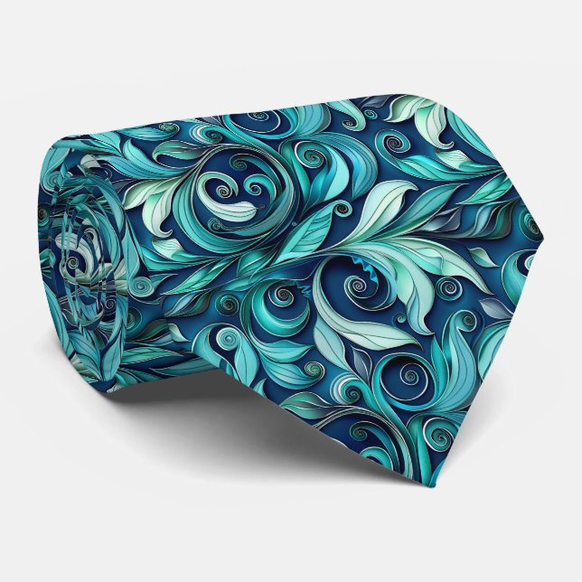 Cravate Motif de carrelage floral sarcelle élégant (Roulé)