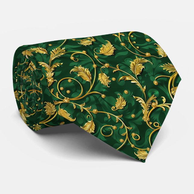 Cravate Motif de carrelage vert or élégant (Roulé)