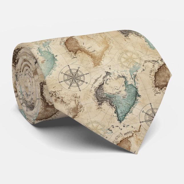 Cravate Motif de carte du monde vintage (Roulé)