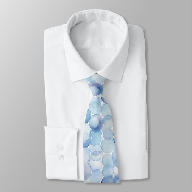 Cravate Motif de cercles bleu pastel aquarelle blanc (Attaché)