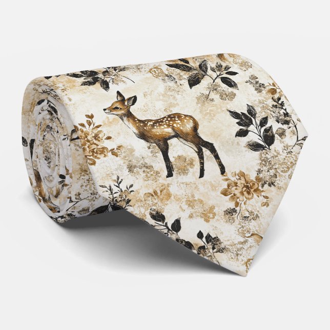Cravate Motif de cerfs de la forêt ancienne (Roulé)