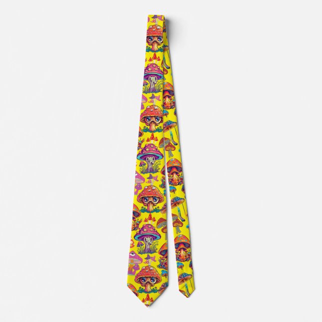 Cravate Motif de champignon psychédélique 3D B.B. Jaune BG (Devant)
