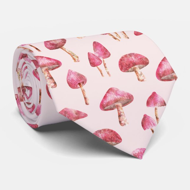 Cravate Motif de champignons roses (Roulé)